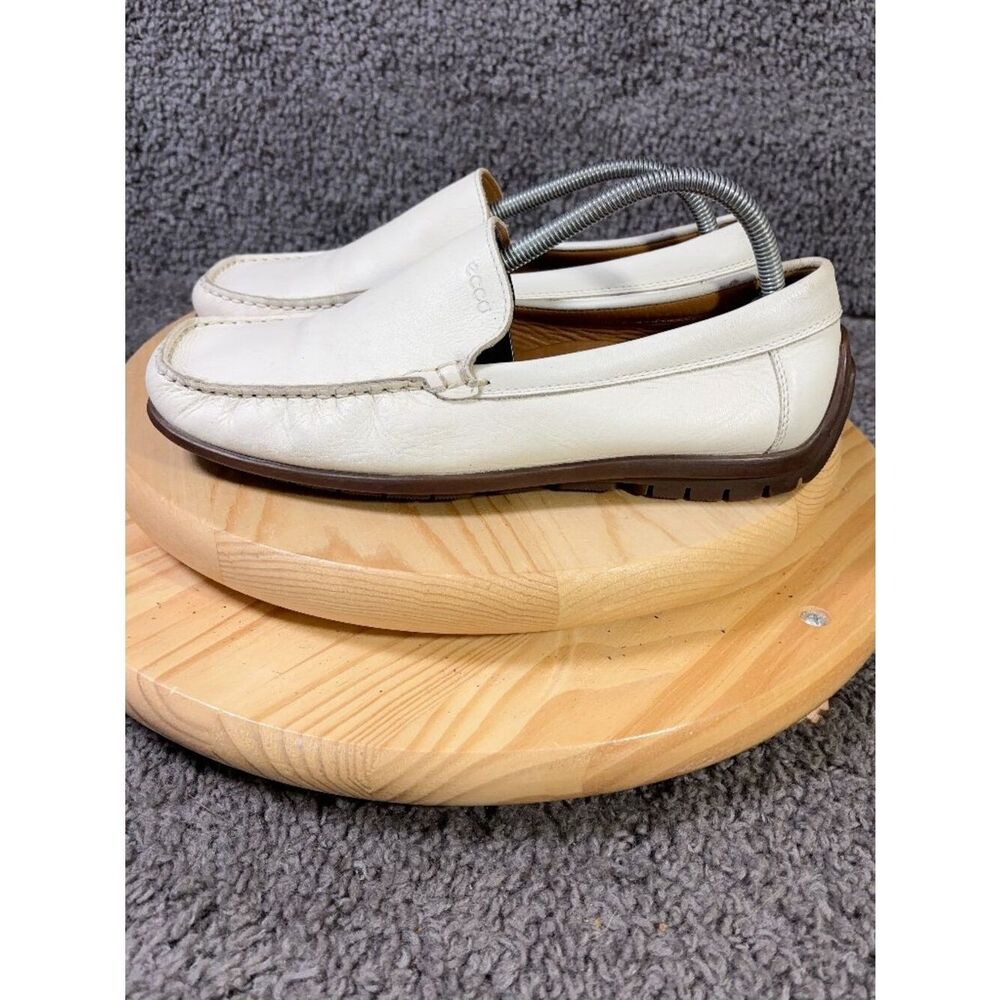Ecco Soft Moc Driving Loafer Mens Size 8.5 Leather Cream Slip On Casual Shoes